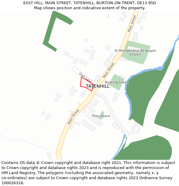 EAST HILL, MAIN STREET, TATENHILL, BURTON-ON-TRENT, DE13 9SD: Location map and indicative extent of plot