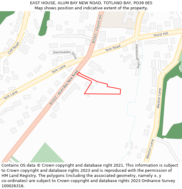 EAST HOUSE, ALUM BAY NEW ROAD, TOTLAND BAY, PO39 0ES: Location map and indicative extent of plot