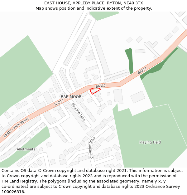 EAST HOUSE, APPLEBY PLACE, RYTON, NE40 3TX: Location map and indicative extent of plot