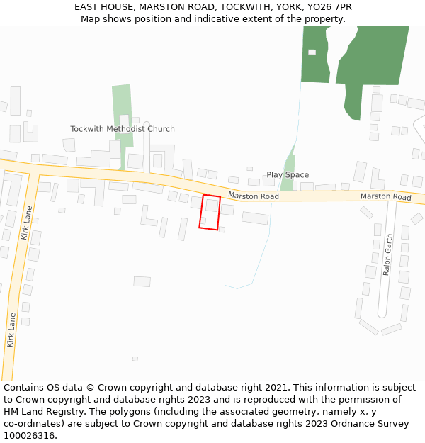 EAST HOUSE, MARSTON ROAD, TOCKWITH, YORK, YO26 7PR: Location map and indicative extent of plot