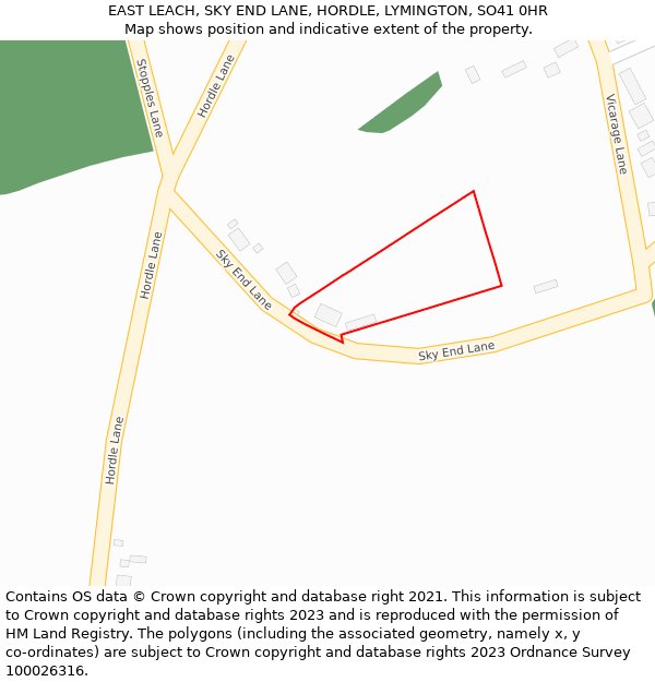 EAST LEACH, SKY END LANE, HORDLE, LYMINGTON, SO41 0HR: Location map and indicative extent of plot