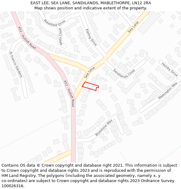 EAST LEE, SEA LANE, SANDILANDS, MABLETHORPE, LN12 2RA: Location map and indicative extent of plot