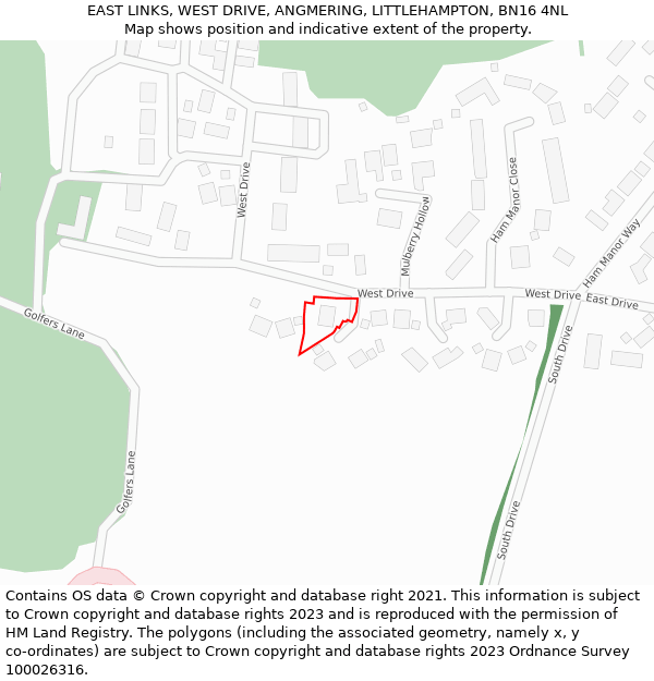 EAST LINKS, WEST DRIVE, ANGMERING, LITTLEHAMPTON, BN16 4NL: Location map and indicative extent of plot