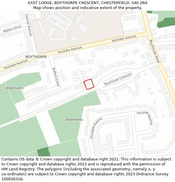 EAST LODGE, BOYTHORPE CRESCENT, CHESTERFIELD, S40 2NX: Location map and indicative extent of plot