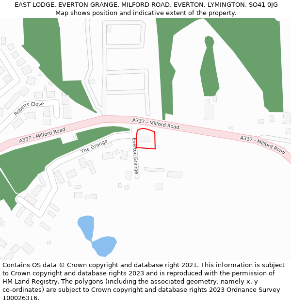 EAST LODGE, EVERTON GRANGE, MILFORD ROAD, EVERTON, LYMINGTON, SO41 0JG: Location map and indicative extent of plot