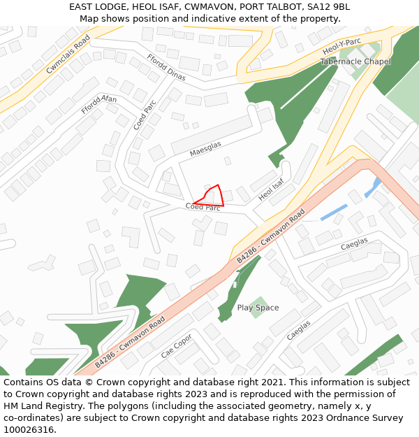 EAST LODGE, HEOL ISAF, CWMAVON, PORT TALBOT, SA12 9BL: Location map and indicative extent of plot