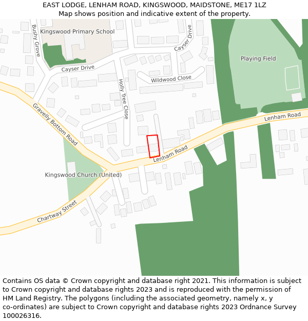 EAST LODGE, LENHAM ROAD, KINGSWOOD, MAIDSTONE, ME17 1LZ: Location map and indicative extent of plot