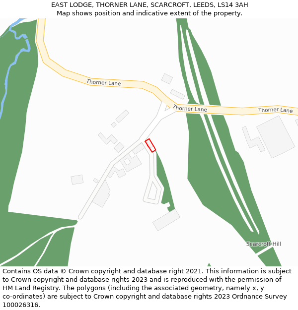 EAST LODGE, THORNER LANE, SCARCROFT, LEEDS, LS14 3AH: Location map and indicative extent of plot