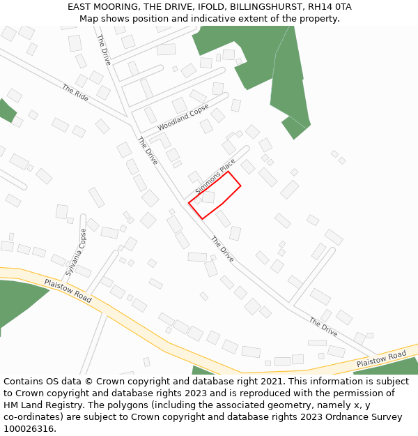 EAST MOORING, THE DRIVE, IFOLD, BILLINGSHURST, RH14 0TA: Location map and indicative extent of plot