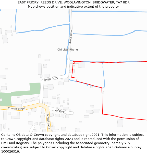 EAST PRIORY, REEDS DRIVE, WOOLAVINGTON, BRIDGWATER, TA7 8DR: Location map and indicative extent of plot