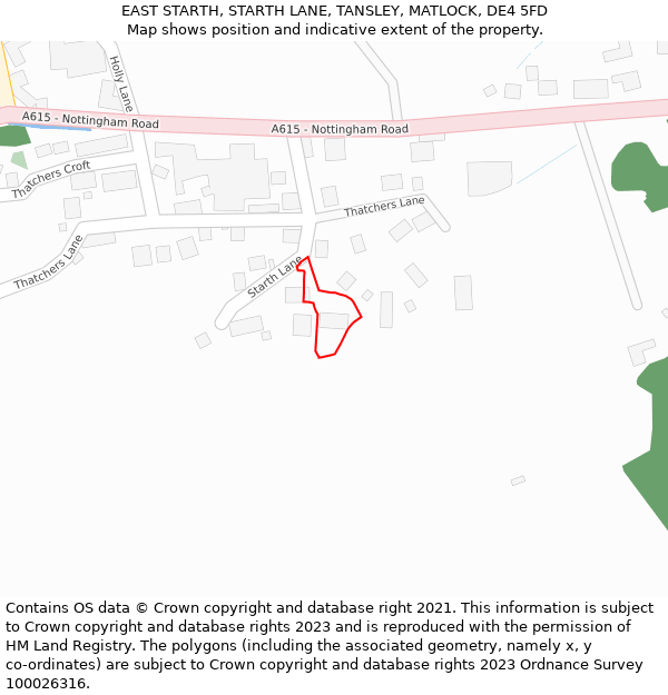 EAST STARTH, STARTH LANE, TANSLEY, MATLOCK, DE4 5FD: Location map and indicative extent of plot