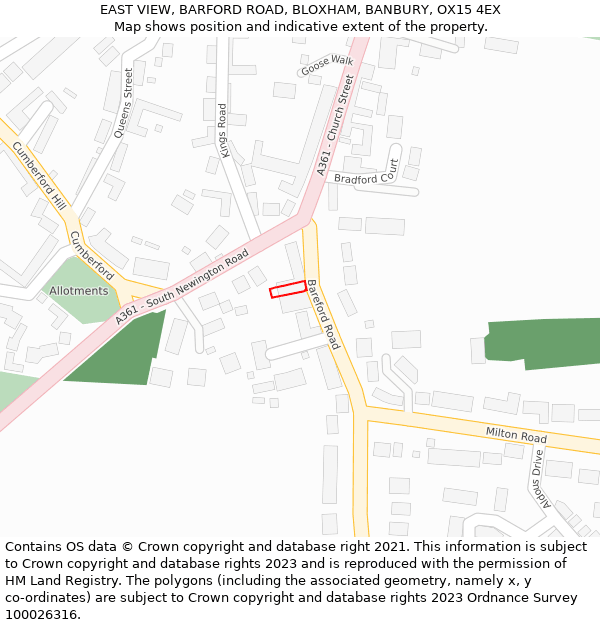 EAST VIEW, BARFORD ROAD, BLOXHAM, BANBURY, OX15 4EX: Location map and indicative extent of plot