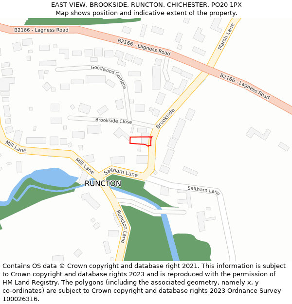 EAST VIEW, BROOKSIDE, RUNCTON, CHICHESTER, PO20 1PX: Location map and indicative extent of plot