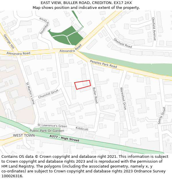 EAST VIEW, BULLER ROAD, CREDITON, EX17 2AX: Location map and indicative extent of plot