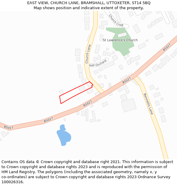 EAST VIEW, CHURCH LANE, BRAMSHALL, UTTOXETER, ST14 5BQ: Location map and indicative extent of plot