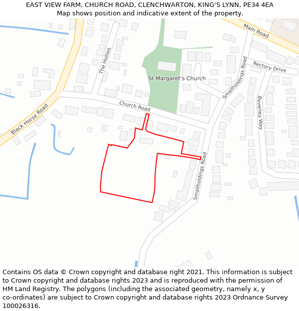 EAST VIEW FARM, CHURCH ROAD, CLENCHWARTON, KING'S LYNN, PE34 4EA: Location map and indicative extent of plot