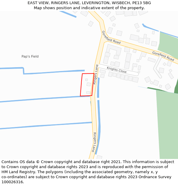 EAST VIEW, RINGERS LANE, LEVERINGTON, WISBECH, PE13 5BG: Location map and indicative extent of plot