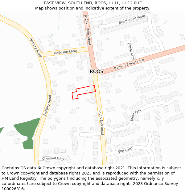 EAST VIEW, SOUTH END, ROOS, HULL, HU12 0HE: Location map and indicative extent of plot