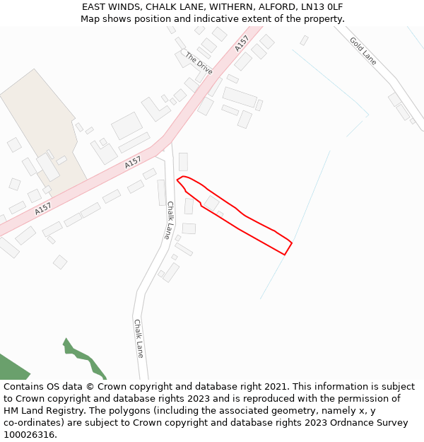 EAST WINDS, CHALK LANE, WITHERN, ALFORD, LN13 0LF: Location map and indicative extent of plot