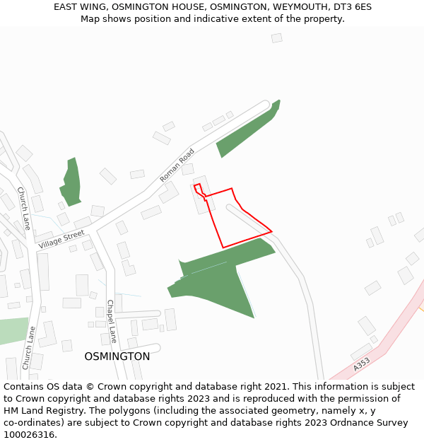 EAST WING, OSMINGTON HOUSE, OSMINGTON, WEYMOUTH, DT3 6ES: Location map and indicative extent of plot