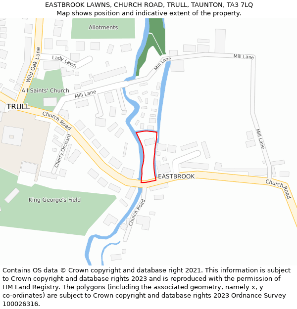 EASTBROOK LAWNS, CHURCH ROAD, TRULL, TAUNTON, TA3 7LQ: Location map and indicative extent of plot