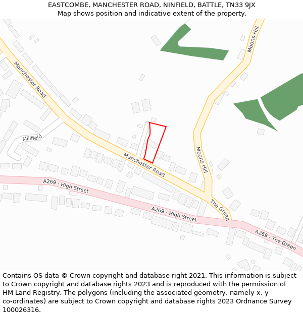 EASTCOMBE, MANCHESTER ROAD, NINFIELD, BATTLE, TN33 9JX: Location map and indicative extent of plot