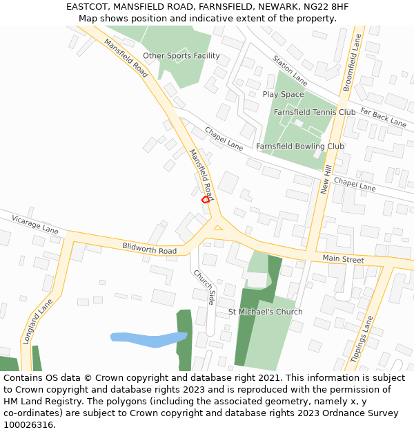 EASTCOT, MANSFIELD ROAD, FARNSFIELD, NEWARK, NG22 8HF: Location map and indicative extent of plot