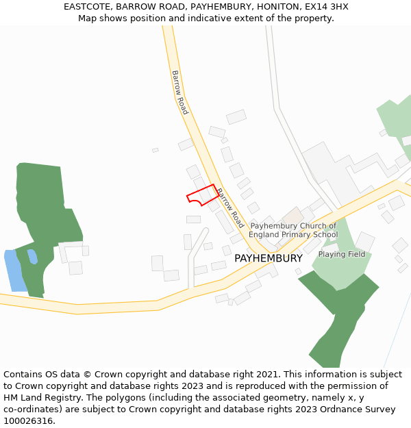 EASTCOTE, BARROW ROAD, PAYHEMBURY, HONITON, EX14 3HX: Location map and indicative extent of plot