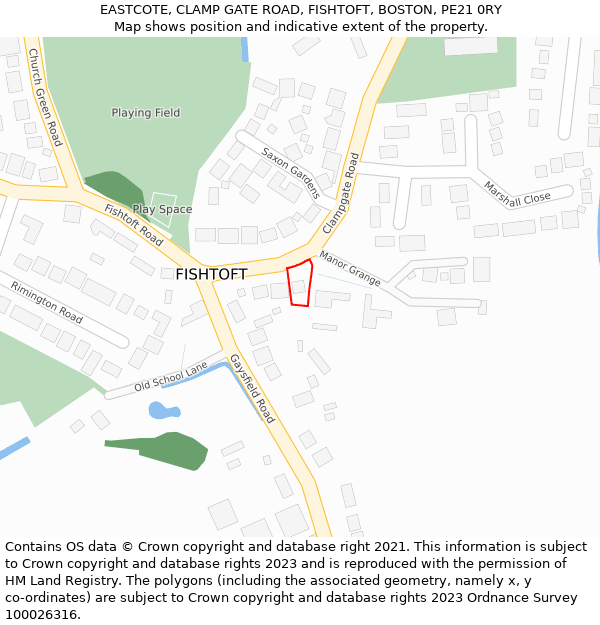 EASTCOTE, CLAMP GATE ROAD, FISHTOFT, BOSTON, PE21 0RY: Location map and indicative extent of plot