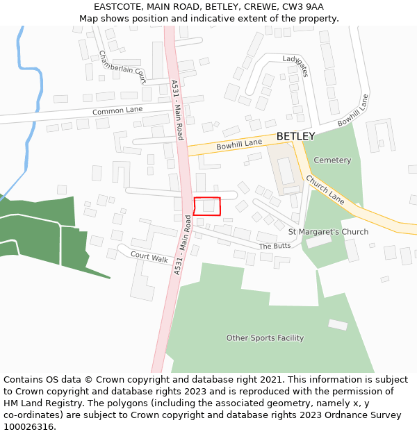 EASTCOTE, MAIN ROAD, BETLEY, CREWE, CW3 9AA: Location map and indicative extent of plot