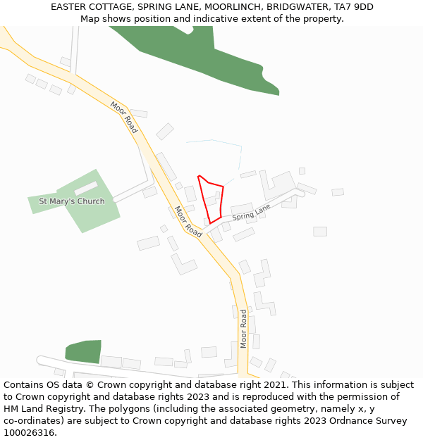 EASTER COTTAGE, SPRING LANE, MOORLINCH, BRIDGWATER, TA7 9DD: Location map and indicative extent of plot