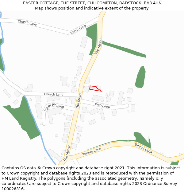 EASTER COTTAGE, THE STREET, CHILCOMPTON, RADSTOCK, BA3 4HN: Location map and indicative extent of plot