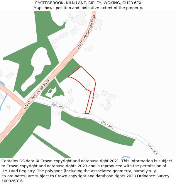 EASTERBROOK, KILN LANE, RIPLEY, WOKING, GU23 6EX: Location map and indicative extent of plot