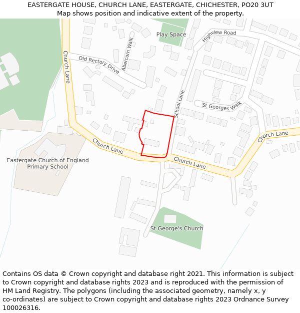 EASTERGATE HOUSE, CHURCH LANE, EASTERGATE, CHICHESTER, PO20 3UT: Location map and indicative extent of plot