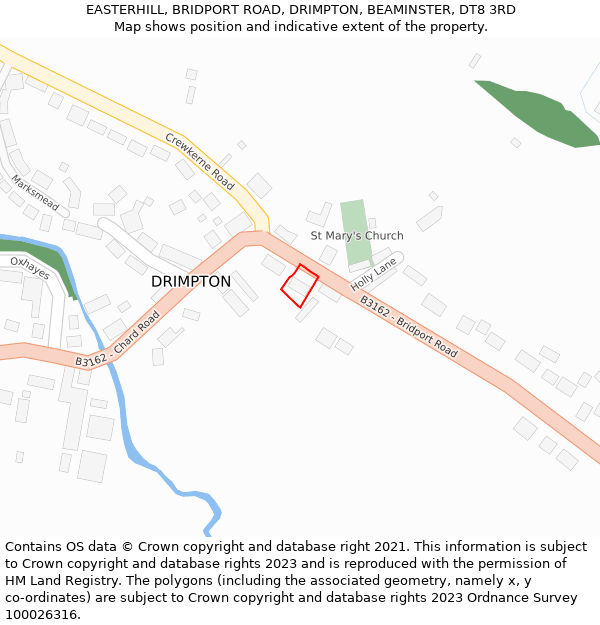 EASTERHILL, BRIDPORT ROAD, DRIMPTON, BEAMINSTER, DT8 3RD: Location map and indicative extent of plot