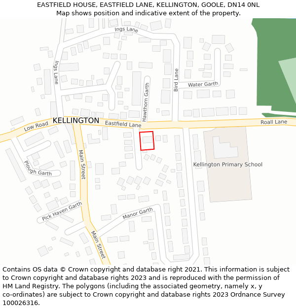 EASTFIELD HOUSE, EASTFIELD LANE, KELLINGTON, GOOLE, DN14 0NL: Location map and indicative extent of plot