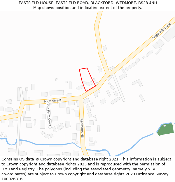 EASTFIELD HOUSE, EASTFIELD ROAD, BLACKFORD, WEDMORE, BS28 4NH: Location map and indicative extent of plot