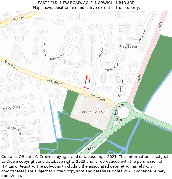 EASTFIELD, NEW ROAD, ACLE, NORWICH, NR13 3BD: Location map and indicative extent of plot