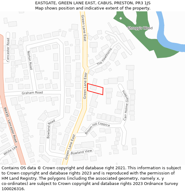EASTGATE, GREEN LANE EAST, CABUS, PRESTON, PR3 1JS: Location map and indicative extent of plot
