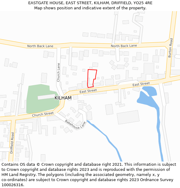 EASTGATE HOUSE, EAST STREET, KILHAM, DRIFFIELD, YO25 4RE: Location map and indicative extent of plot