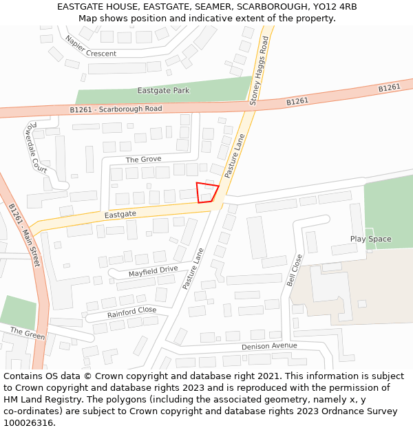 EASTGATE HOUSE, EASTGATE, SEAMER, SCARBOROUGH, YO12 4RB: Location map and indicative extent of plot