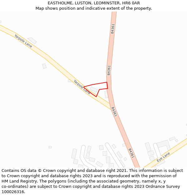 EASTHOLME, LUSTON, LEOMINSTER, HR6 0AR: Location map and indicative extent of plot