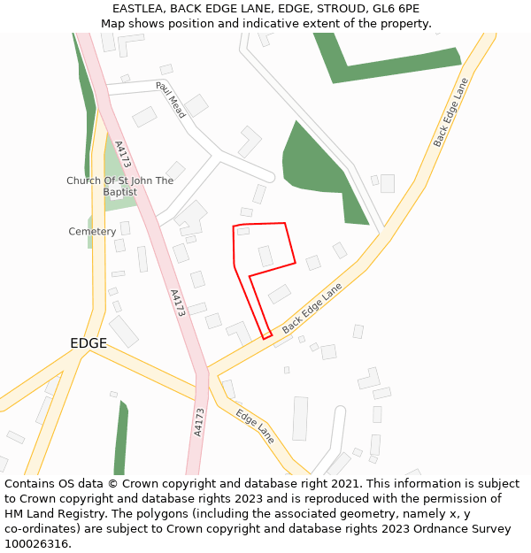 EASTLEA, BACK EDGE LANE, EDGE, STROUD, GL6 6PE: Location map and indicative extent of plot