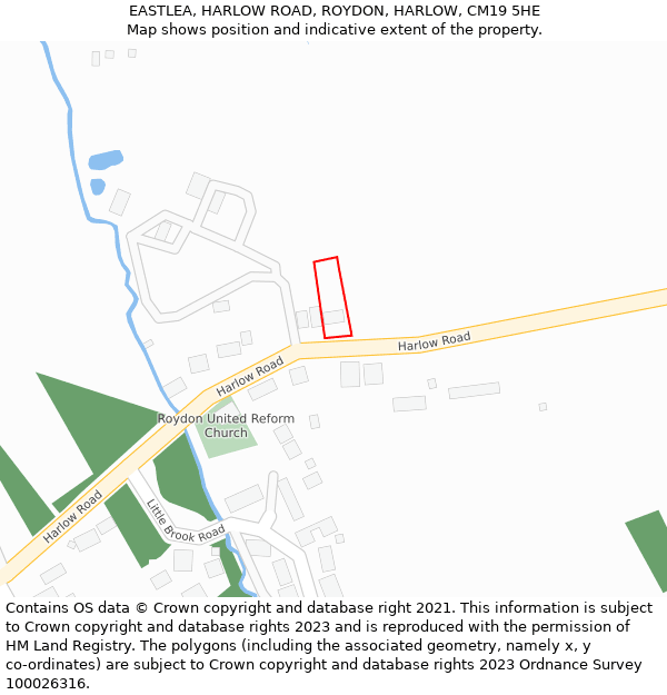 EASTLEA, HARLOW ROAD, ROYDON, HARLOW, CM19 5HE: Location map and indicative extent of plot