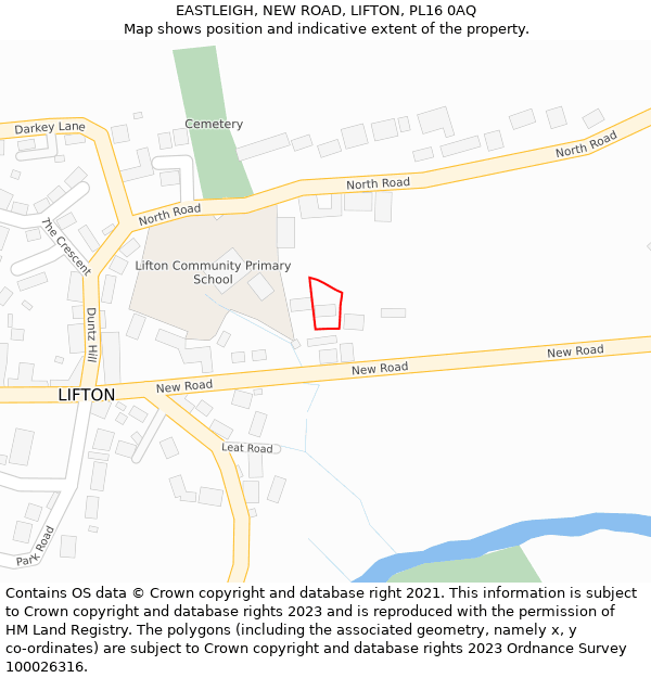 EASTLEIGH, NEW ROAD, LIFTON, PL16 0AQ: Location map and indicative extent of plot