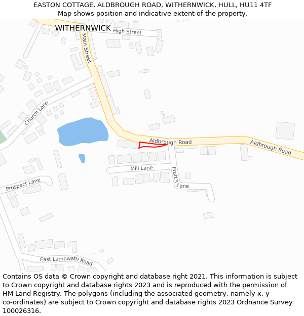 EASTON COTTAGE, ALDBROUGH ROAD, WITHERNWICK, HULL, HU11 4TF: Location map and indicative extent of plot