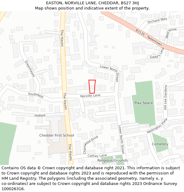 EASTON, NORVILLE LANE, CHEDDAR, BS27 3HJ: Location map and indicative extent of plot