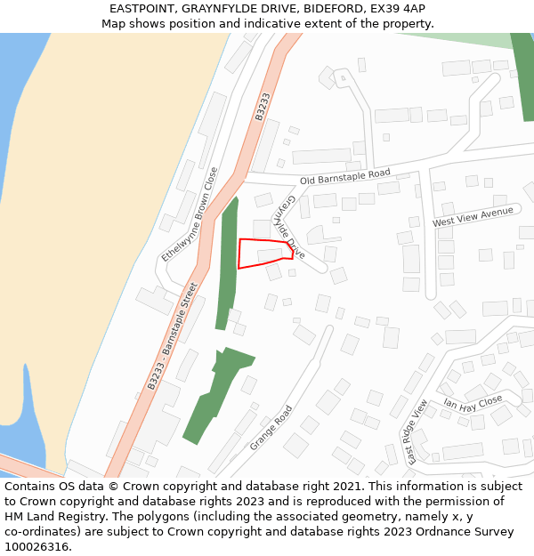 EASTPOINT, GRAYNFYLDE DRIVE, BIDEFORD, EX39 4AP: Location map and indicative extent of plot