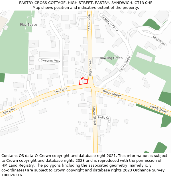 EASTRY CROSS COTTAGE, HIGH STREET, EASTRY, SANDWICH, CT13 0HF: Location map and indicative extent of plot