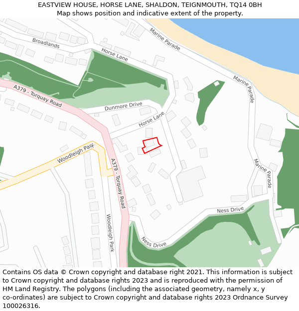 EASTVIEW HOUSE, HORSE LANE, SHALDON, TEIGNMOUTH, TQ14 0BH: Location map and indicative extent of plot